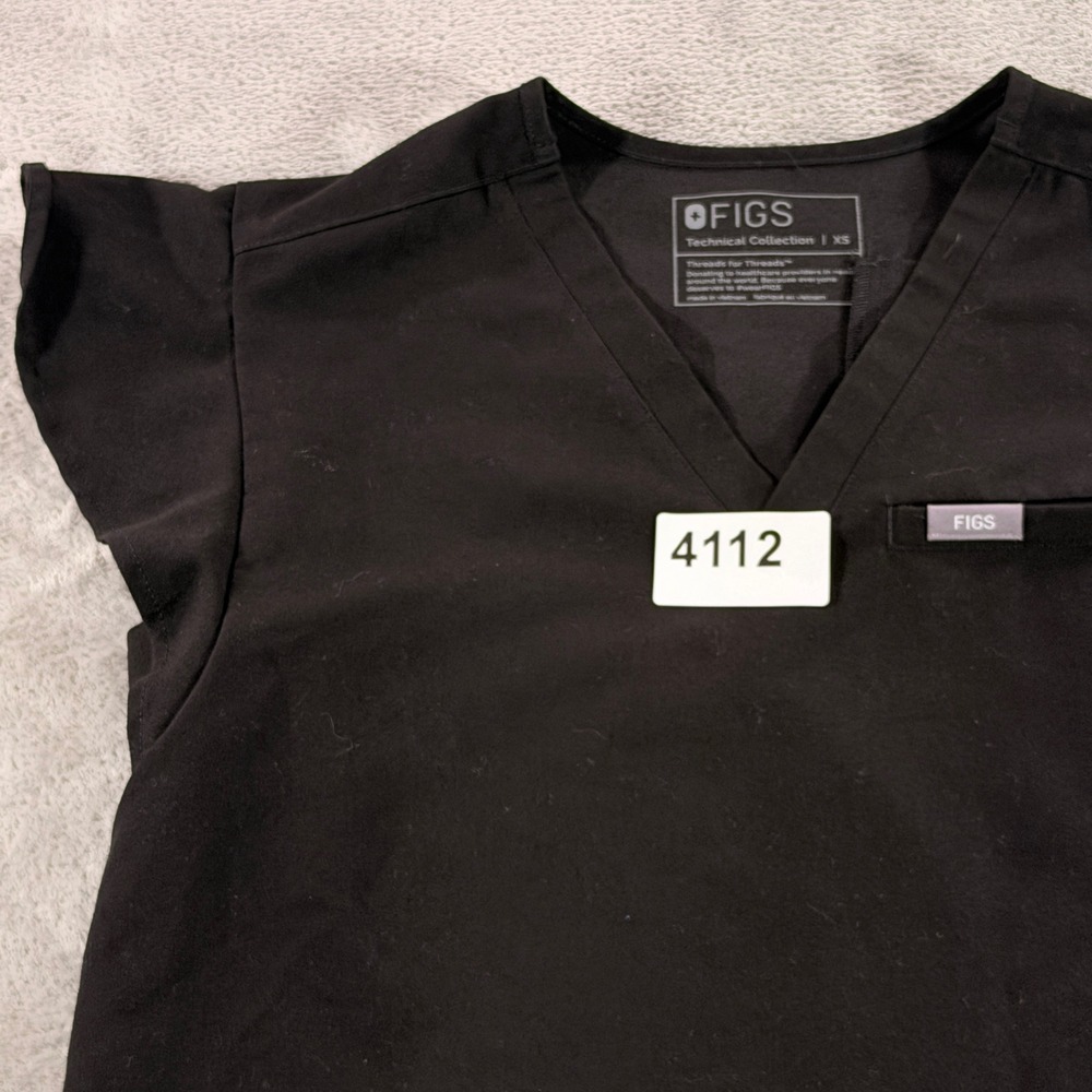 FIGS Scrub Top Women XS Black V-Neck Flutter Sleeve W23SW1042